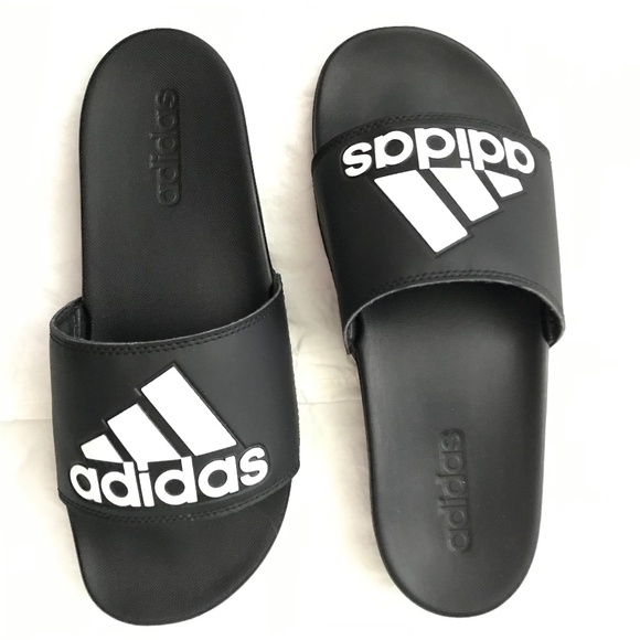 NWOT adidas Adilette Comfort Slides Slippers Men’s 8/Women’s 9 Black White - Picture 1 of 8